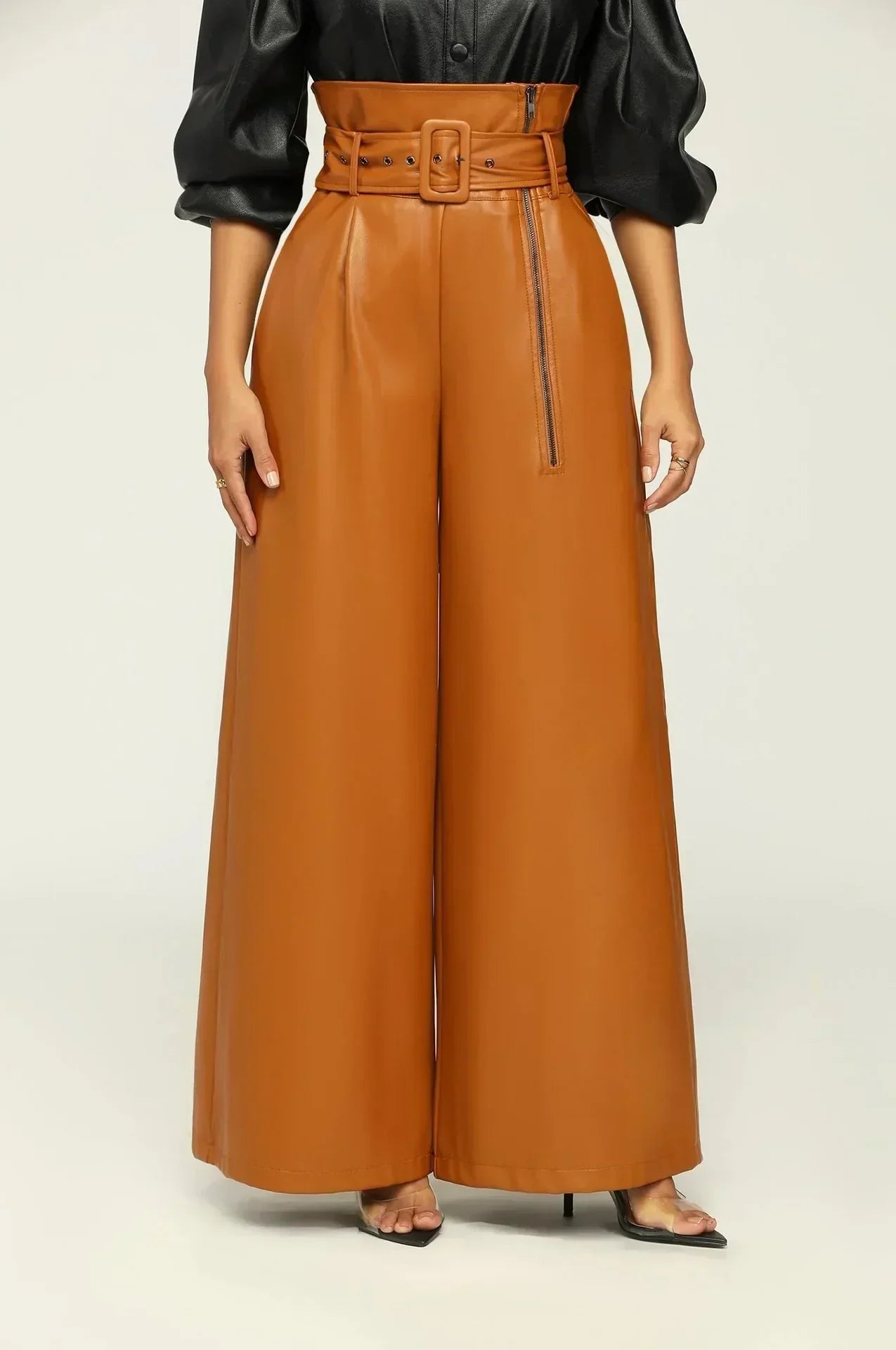 DILA | High Waist Pants with Belt, Side Zipper