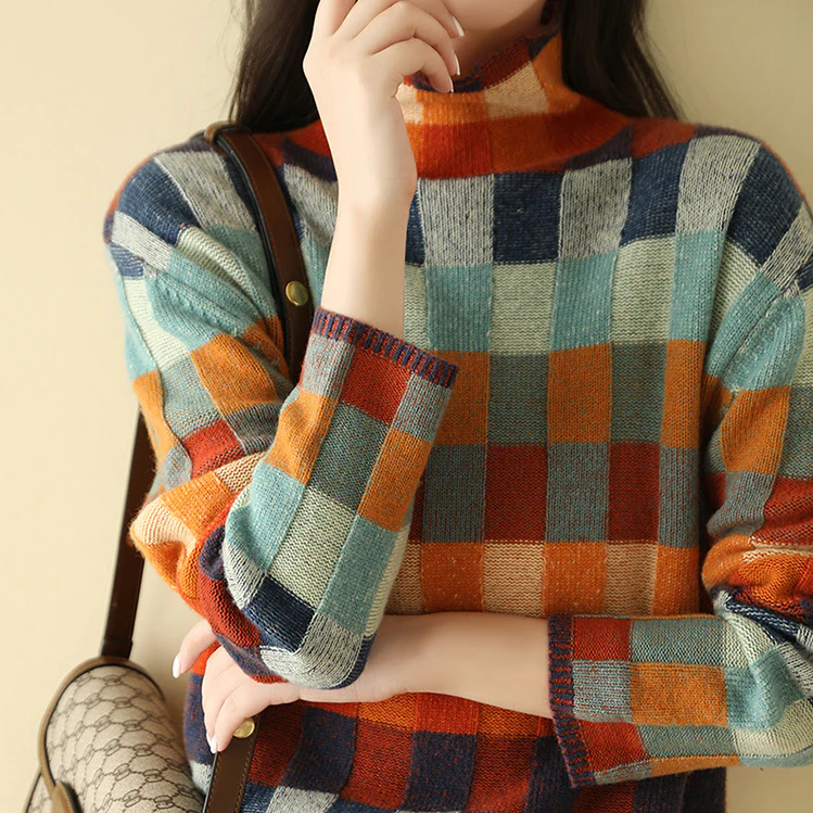 Adalynn™ - Colorful Turtleneck Sweater with Patchwork Knit Pattern