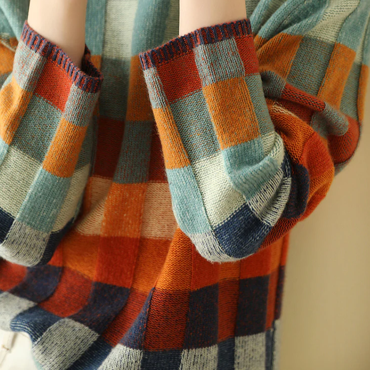 Adalynn™ - Colorful Turtleneck Sweater with Patchwork Knit Pattern