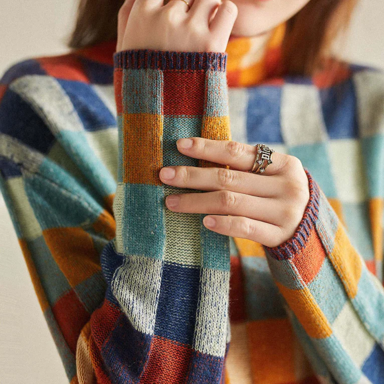 Adalynn™ - Colorful Turtleneck Sweater with Patchwork Knit Pattern