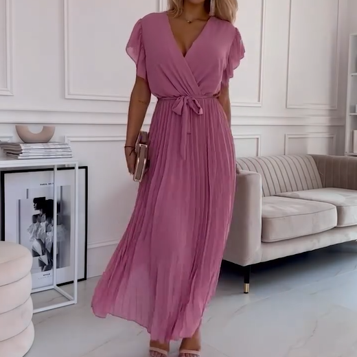 FRIDA I PLEATED DRESS WITH V-NECK