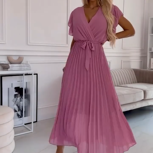 FRIDA I PLEATED DRESS WITH V-NECK